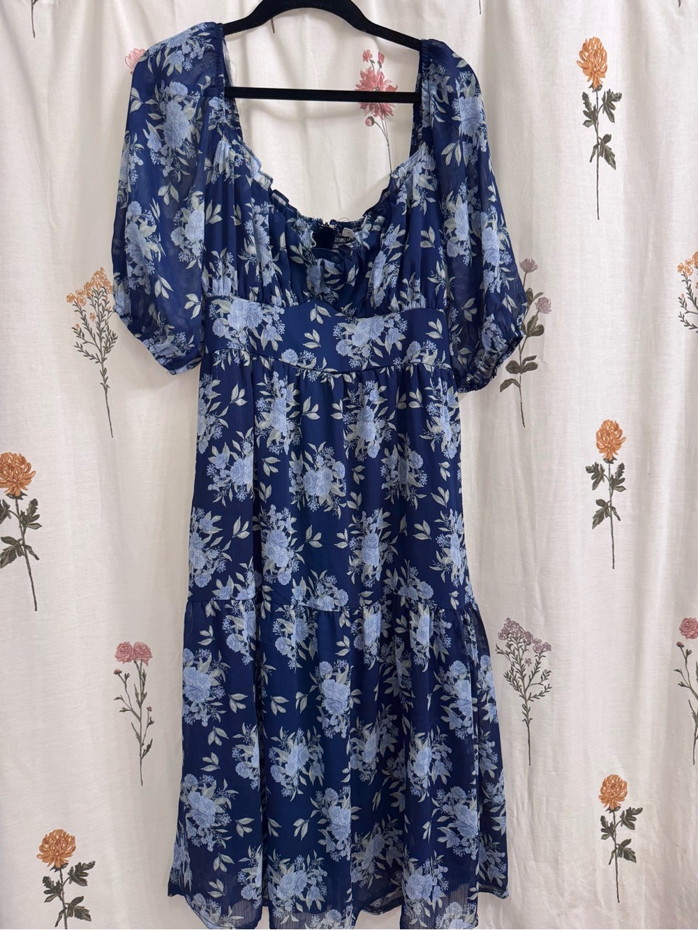 Altar'd State Navy Blue Floral Midi Dress